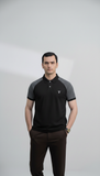 Black Polo Shirt with Grey Shoulder Panel