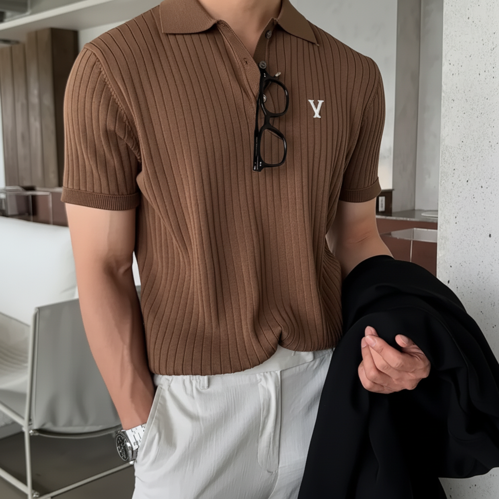 Striped Knit Polo – Effortless Style with Modern Edge